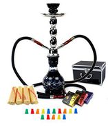 Zebra Smoke Starter Series: 18" 2 Hose Hookah Combo Kit Set w/Instant Charcoal (Like Three Kings Charcoal), Hydro Herbal Molasses(Like Blue Mist), Hookah Mouth Tips (Black)