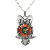 Yao0dianxku Hot New Fashion Gift for Firefighter Long Owl Necklace Black Plated Fire Fighter Jewelry Glass Owl Pendant Owl Necklace.Y010 (2)