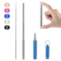 Yoocaa Collapsible Reusable Metal Straws - Portable Drinking Stainless Steel Travel Straws with Carrying Case and Cleaning Brush- Blue