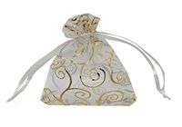 Ankirol 100pcs Sheer Organza Favor Bags for Wedding Baby Shower Rattan Print Gift Bags Samples Display Drawstring Pouches (5x7, White)