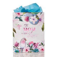 Christian Art Gifts Blue Floral Gift Bag Set | to Mom with Love Proverbs 31:29 Woman Bible Verse | Medium Gift Bag with Tissue Paper for Mothers