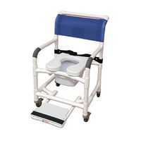 MJM International 122-3TL-SSDE-BB-22-SQ-PAIL-SF Wide Shower Chair with Total Lock Casters, Soft Seat, Safety Belt, Commode Pail and Slide Out Footrest, 375 oz Capacity, 40.5" Height x 26" Width x 27" Depth, Royal Blue/Forest Green/Mauve