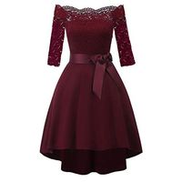 SADUORHAPPY Women's Vintage Floral Lace Half Sleeve Boat Neck Formal Swing Dress Off Shoulder Party Aline Swing Dress Wine