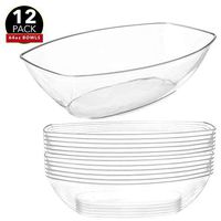 12 Clear Plastic Serving Bowls for Parties | 64 Oz. | Oval Disposable Serving Bowls | Clear Chip Bowls | Party Snack Bowls | Plastic Candy Dish | Salad Serving Containers | Large Candy Bowls