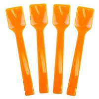 [100 Count] Orange Plastic Gelato Tasting Spoons 4 Inch Mini Disposable Shovel Spoons for Sampling Yummy Desserts, Foods & Ice Cream - Frozen Dessert Supplies