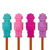 Munchables Chewable Sensory Pencil Toppers - Set of 4 Robots (Aqua/Pink/Fuchsia/Purple)