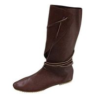 Women's Middle-Tube Boots,Ladies Casual Slip-on Round Toe Solid Flat Cross-Strap Long Bottomed Booties Boot Shoes