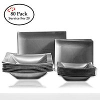 Tiger Chef 80-Pack Silver Heavy Duty Rectangular Dinnerware Service for 20, Disposable or Reusable. Includes 7-inch, 9-inch, 5oz, and 12oz Plates