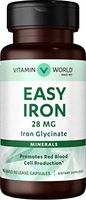 Vitamin World Easy Iron 28 mg. 90 Capsules, Iron Glycinate, Promote Red Blood Cell Production, Rapid-Release, Gluten-Free
