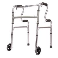 Adjustable, Elderly Walker Folding Medical Walking Mobility Aid (Sitting Board and 2 Wheels) - Front Wheeled Support - Lightweight Portable Compact
