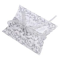 Mumusuki 50Pcs European Pillow Candy Robbin Paper Boxes Wedding Birthday Personalized Gift Box Party Decoration(Silver Flower)