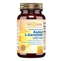 Sun Pure Premium Quality Acetyl L-Carnitine 1000 Mg Tablets Glass Bottle 120 Count Per Bottle - Promotes Energy Production - Supports Brain Health & Cognitive Function - Helps to Reduce Nerve Pain