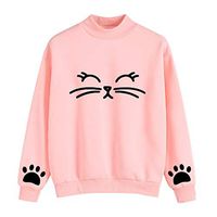 Meikosks Women's High Collar Sweatshirts Cat Printing Tops Cute Tunic Long Sleeve Pullover Blouses Pink