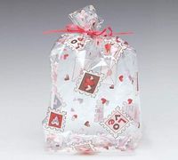 Small Red & Pink Valentine Love Stamps 7x2x3" Cello Party Treat Food Snack Bags (19 ct)