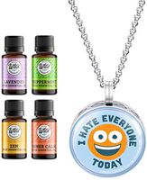 Wild Essentials I Hate Everyone Today Essential Oil Diffuser Necklace Gift Set Aromatherapy Pendant, 24" Stainless Steel Chain, Refill Pads and Pure Oils: Lavender, Peppermint, Inner Calm, Zen
