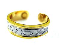 Beautiful Copper Magnetic Ring Adjustable Goldtone Silvertone Fishes