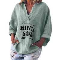 Women's Blouse, Womens Long Sleeve V-Neck Cotton Linen Kaftan Ladies Baggy Blouse Tee Shirt Tops Green