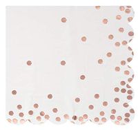 Rose Gold Napkins - 50-Pack Disposable Napkins with Rose Gold Foil Polka Dot Confetti and Scalloped Edges, 3-Ply, Wedding Party Supplies, Luncheon Size Folded 6.5 x 6.5 Inches