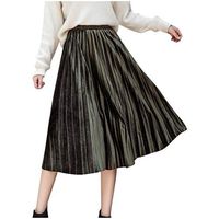 Theoylos Women's A-Line Maxi Skirt Pleated Metallic Midi Party Skirt High Waist Long Fit Skirts Spring Casual Dress