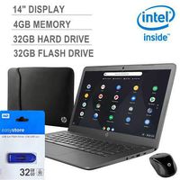 Latest_HP 14" Chromebook FHD, Intel Celeron, 4GB RAM, 32GB Internal Storage, 32GB External, 2xUSB 3.1 Type-A, Chrome OS, Chalkboard Gray, Wireless Mouse & Sleeve Included