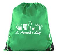 St Patrick's Drawstring Bags, Reusable Cinch Backpacks, St Patrick's Goodie Bags - 10PK Forest Green CA2500Patty S1