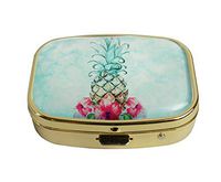 LCTCKP Custom Fashion Square Glass Gold Pill Case Decorative Metal Western Medicine Tablet Container Box (Pineapple)
