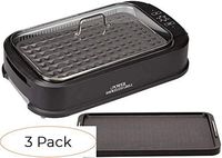 PowerXL Smokeless Grill with Tempered Glass Lid with Interchanable Griddle Plate and Turbo Speed Smoke Extractor Technology. Make Tender Char-grilled Meals Inside With Virtually No Smoke (Pack 3)