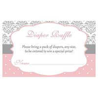 Baby Shower Diaper Raffle Tickets Damask Lace Pink Gray Grey Girls It's A Girl Sprinkle Printed Raffle Tickets Damask Baby Pink (24 Count)