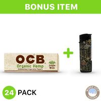 OCB Rolling Papers - Organic Hemp Single Wide (24) with LED Lighter