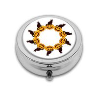 Pill Box,Round Frame with A Black Cat Pill Organizer with 3 Compartments Silver 2.1 Inches Portable Vitamin Pill Case for Pocket Purse