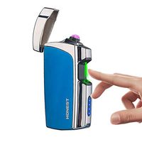 Windproof Arc Lighter X Plasma Lighters Rechargeable USB Lighter Electric Lighter for Cigarette with LED Display Power (Blue)
