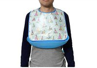BIHIKI Adult Bib for Eating with Crumb Catcher,TPU Waterproof Clothing Protector,Stain Resistant Adult Aid Apron for Elderly Patient Senior (Sailboat, Short:14.6"x20.4")