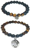 Hidden Hollow Beads Charm Tigers Eye and Black Lava Natural Stone Women's Yoga Beaded Stretch Bracelet Set. Comes in A Gift Box! (I Love You to The Moon and Back)