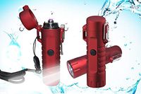 Lighter, KoowlHW Electric Plasma Lighter Windproof and Waterproof, USB Lighter Rechargeable Multipurpose Double ARC Lighter with LED Light & Tactical Emergency Flashlight (2 in 1) (RED)