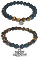 Hidden Hollow Beads Charm Tigers Eye and Black Lava Natural Stone Women's Yoga Beaded Stretch Bracelet Set. Comes in A Gift Box! (Best Friends)