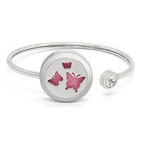 Aromatherapy Essential Oil Bracelet Stainless Steel Diffuser 3 Butterfly Hollow Locket 25mm Cuff Bangle Adjustable