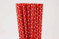Red with Small White Polka Dots Paper Straws (50)