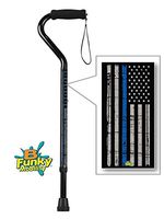 Aluminum Adjustable Foam Handle Offset Walking Cane Police Thin Blue Line