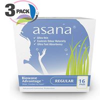 Asana Regular Sanitary Pads with Wings for Women – Ultra-Absorbent, Chemical Free, Naturally Helps Prevent Odor (3 Pack)