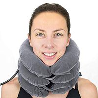 Inflatable Home Pillow Cervical Stretcher Device Unit for Chiropractic Back Pain Relief, Spine Support and Posture - Adjustable Air Pump System for Travel and Stiff Neck