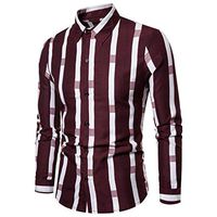 Sunhusing Mens Colorblock Striped Print Casual Lapel Long Sleeve Button Down Shirt Business Leisure T-Shirt(Red,M)