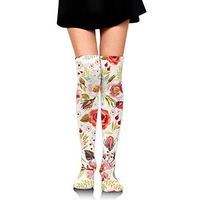GERSWEET Women Lady Girl Shabby Chic Flowers Roses Pedals Dots Leaves Buds Spring Season Theme Knee High Comfortable Boots Socks Athletic Over The Knee Tube Socks Thigh High Stockings for Great Gifts