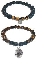 Hidden Hollow Beads Charm Tigers Eye and Black Lava Natural Stone Women's Yoga Beaded Stretch Bracelet Set. Comes in A Gift Box! (Well Behaved Women Rarely Make History)
