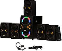 Acoustic Audio AA5210 Home 5.1 Speaker System with Bluetooth, LEDs, FM, Optical Input and 2 Ext. Cables