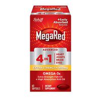 Omega-3 Fish & Krill Oil Supplement 900mg - MegaRed Advanced 4in1, 60 softgels, 2x More Omega-3, Heart, Joint, Brain and Eye Supplement
