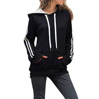 Women Autumn Winter Solid Color Splice Long Sleeve Sweatshirt Hoodies Casual Loose Pullover Tops with Pockets Black