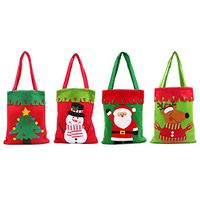 SumDirect 4Pcs 8.2x9.8inches Christmas Gift Bags Reusable Tote Pouches with Handle and Snowman Santa Claus Reindeer Tree Pattern
