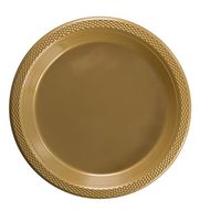Exquisite 10 Inch. Gold Plastic Dessert/Salad Plates - Solid Color Disposable Plates - 50 Count