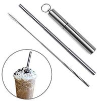 COCODE Reusable Straw with Case, Portable Telescopic Straw，Stainless Steel Metal Straw, Folding Drinking Straw with Foldable Cleaning Brush