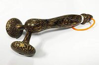 Mushroom-Shape Roller Stick Wooden Massage Ball Handheld Manual for Muscle Body Neck Back Foot Trigger Point Cellulite Palm Wood Thailand 8 x 3.5 Inches